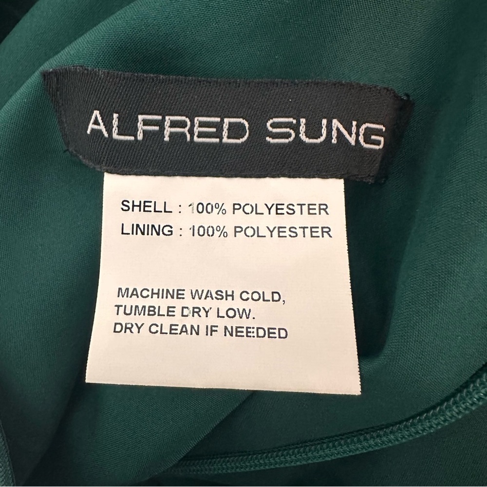 Alfred Sung Off-the-Shoulder Draped Wrap Satin Maxi Dress Hunter Green, size 14 - Picture 12 of 13
